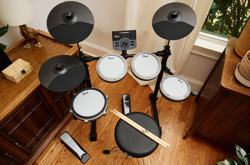 Compact drum set in room