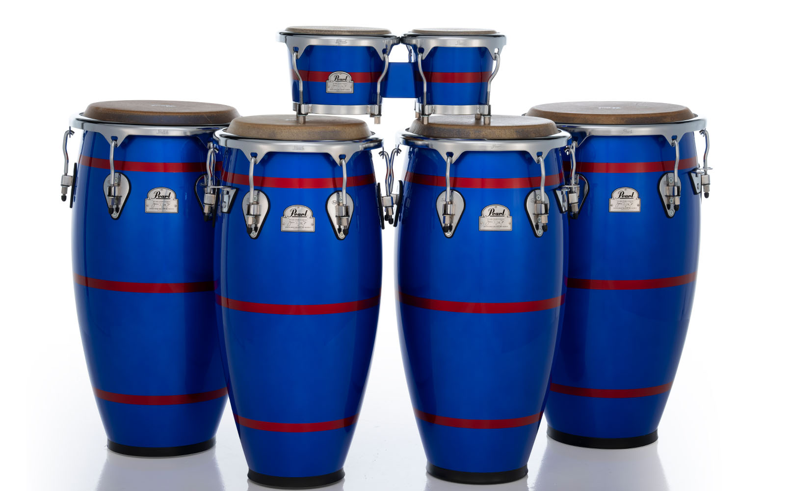Jesus Diaz Signature Congas & Bongos 581 Deep Blue and Coral Red Stripes