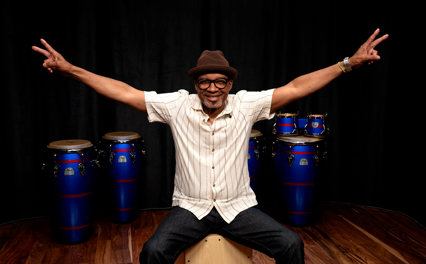 Jesus Diaz Signature Congas #581 Deep Blue and Coral Red Stripes