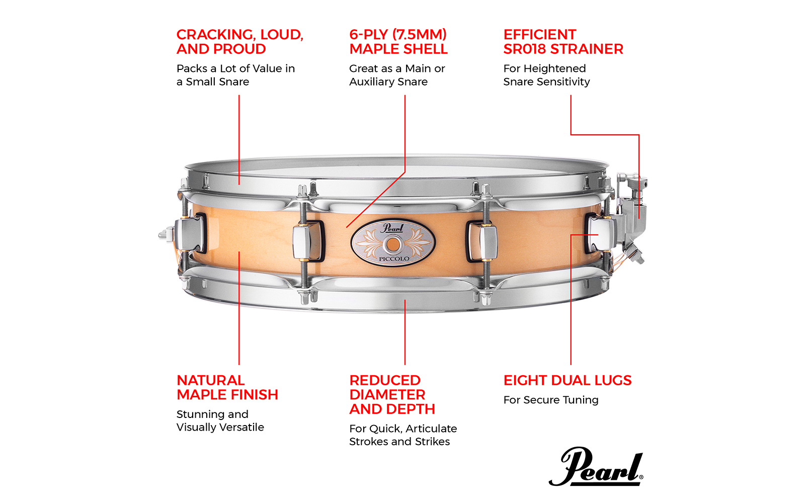 Pearl 13 x 3 Maple Piccolo Snare Drum, Liquid Amber na Gear4Music.com