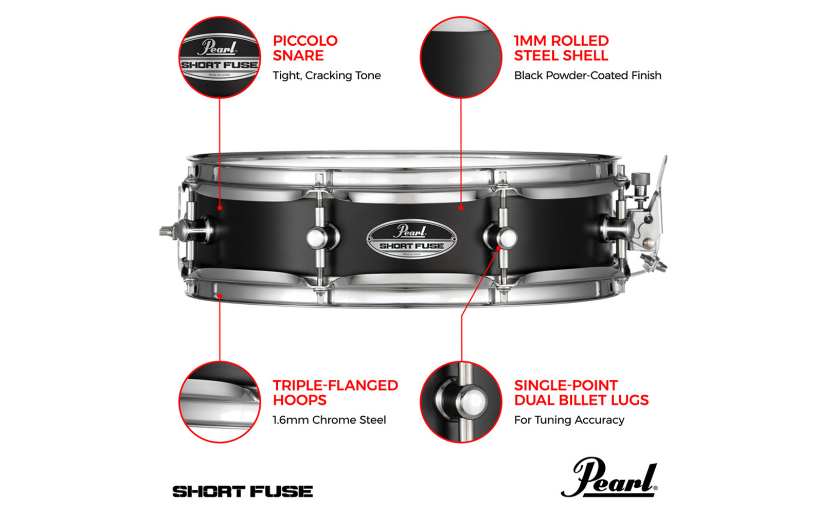 Short Fuse Effect Piccolo Snare drum Steel 13x3.5_SFS1335B_Mini snare