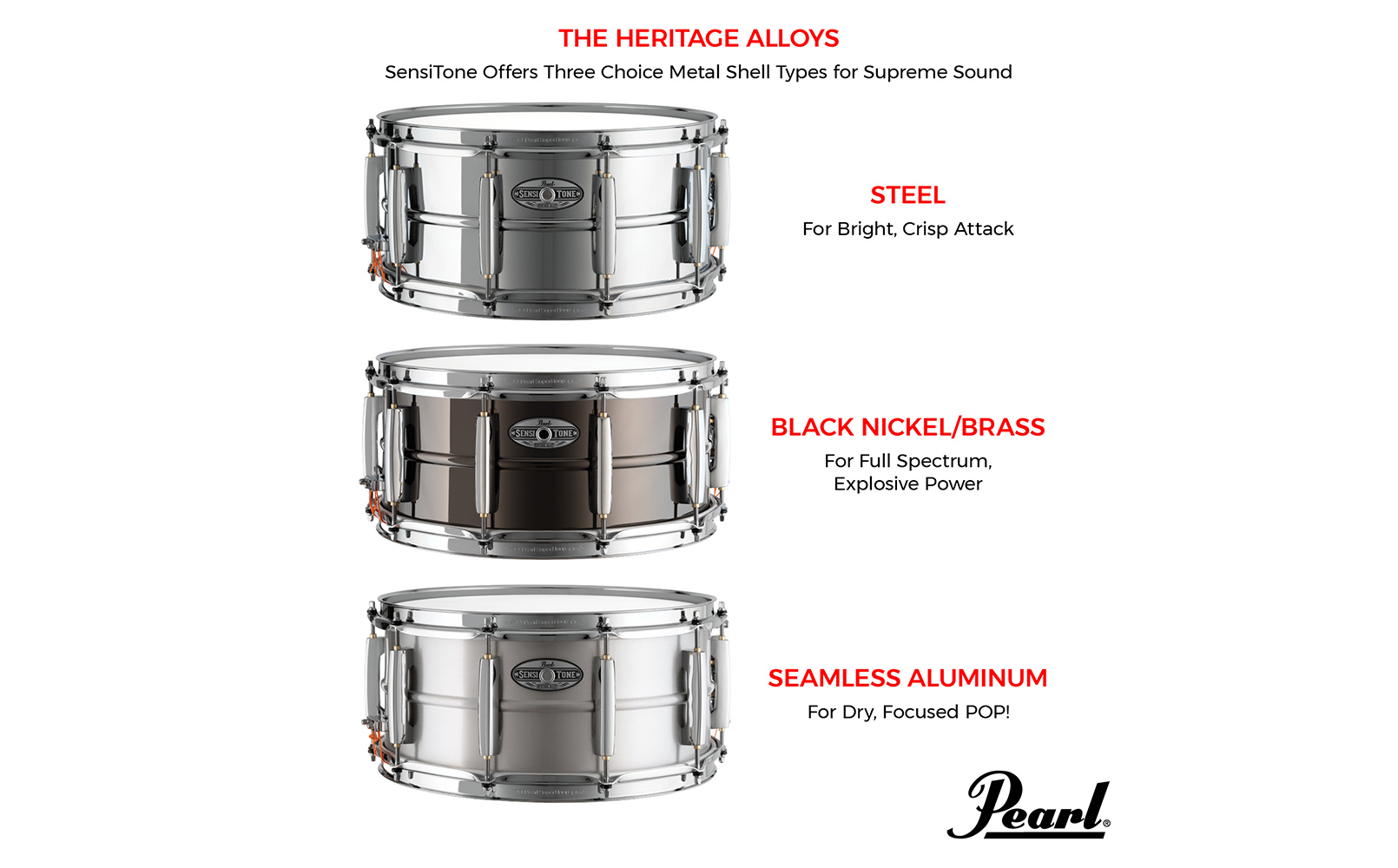Pearl Sensitone Heritage Aluminum Alloy Snare Drum - 6.5 x 14-inch