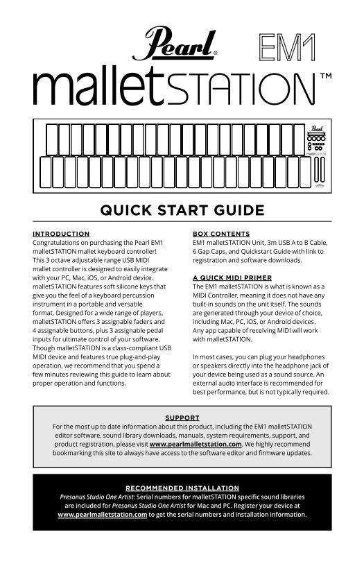 Pearl EM1 malletSTATION Quick Start Guide