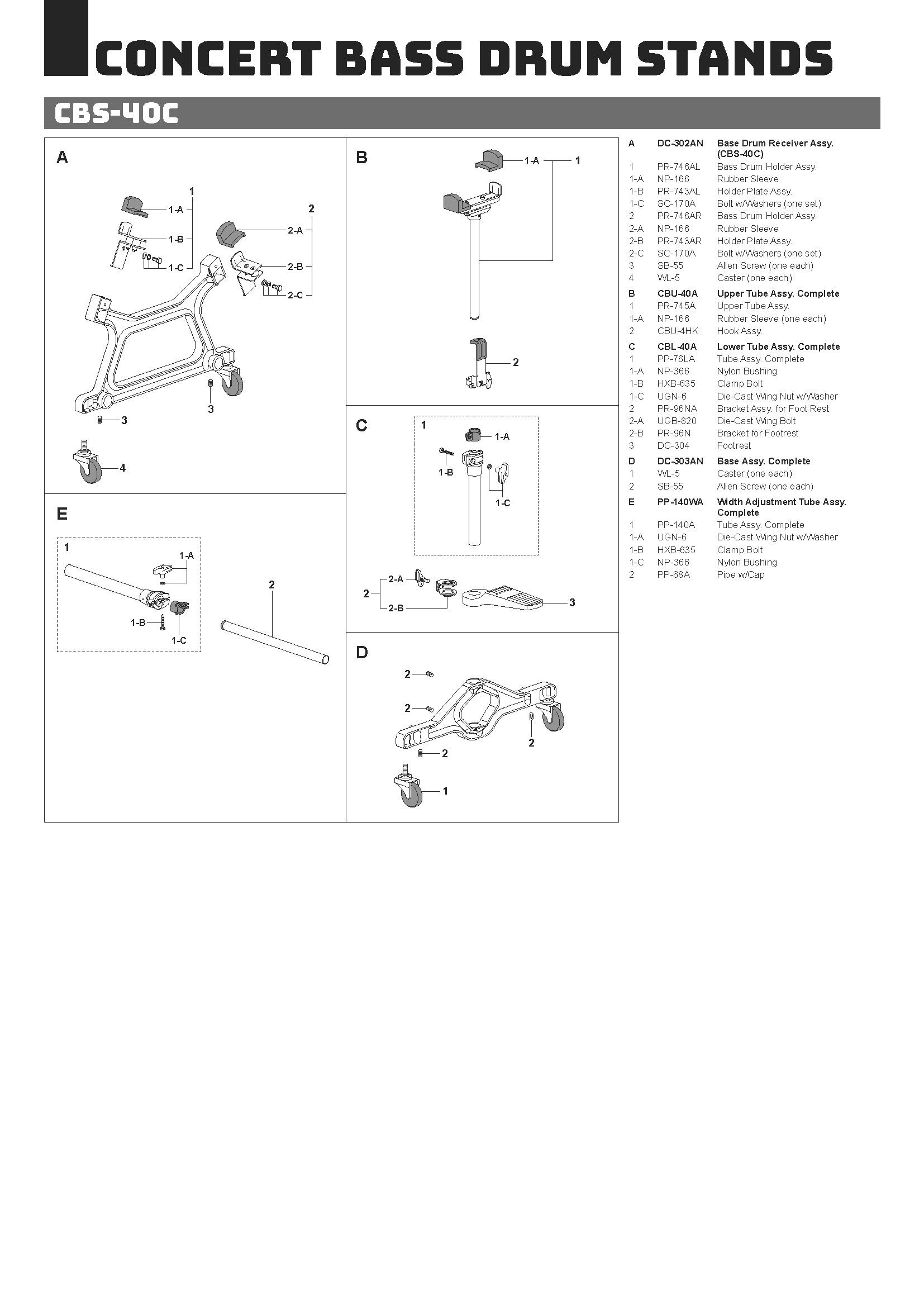 CBS40C Concert Bass Drum Stand Schematic