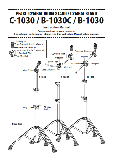 C-1030, B-1030C, B-1030 Cymbal Boom Stand, Cymbal Stand Instruction manual