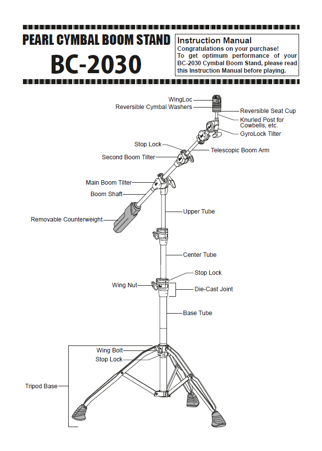 BC-2030 Cymbal Boom Stand Instruction manual