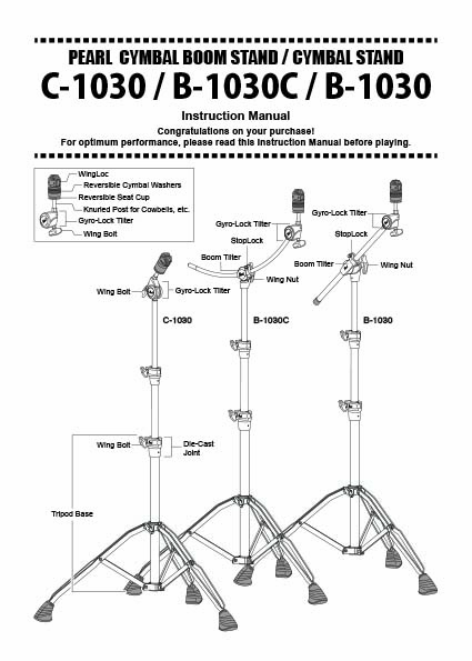 C-1030, B-1030C, B-1030 Cymbal Boom Stand, Cymbal Stand Instruction manual