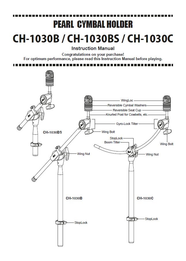 CH1030B, CH1030BS, C1030C Cymbal Holder Instruction manual