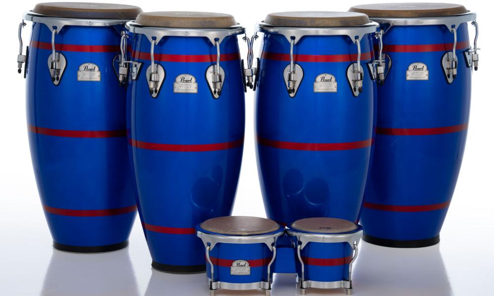 Jesus Diaz Signature Congas & Bongos 581 Deep Blue and Coral Red Stripes