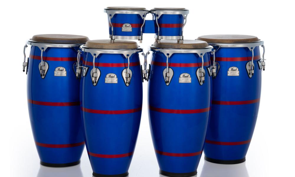 Jesus Diaz Signature Congas & Bongos 581 Deep Blue and Coral Red Stripes